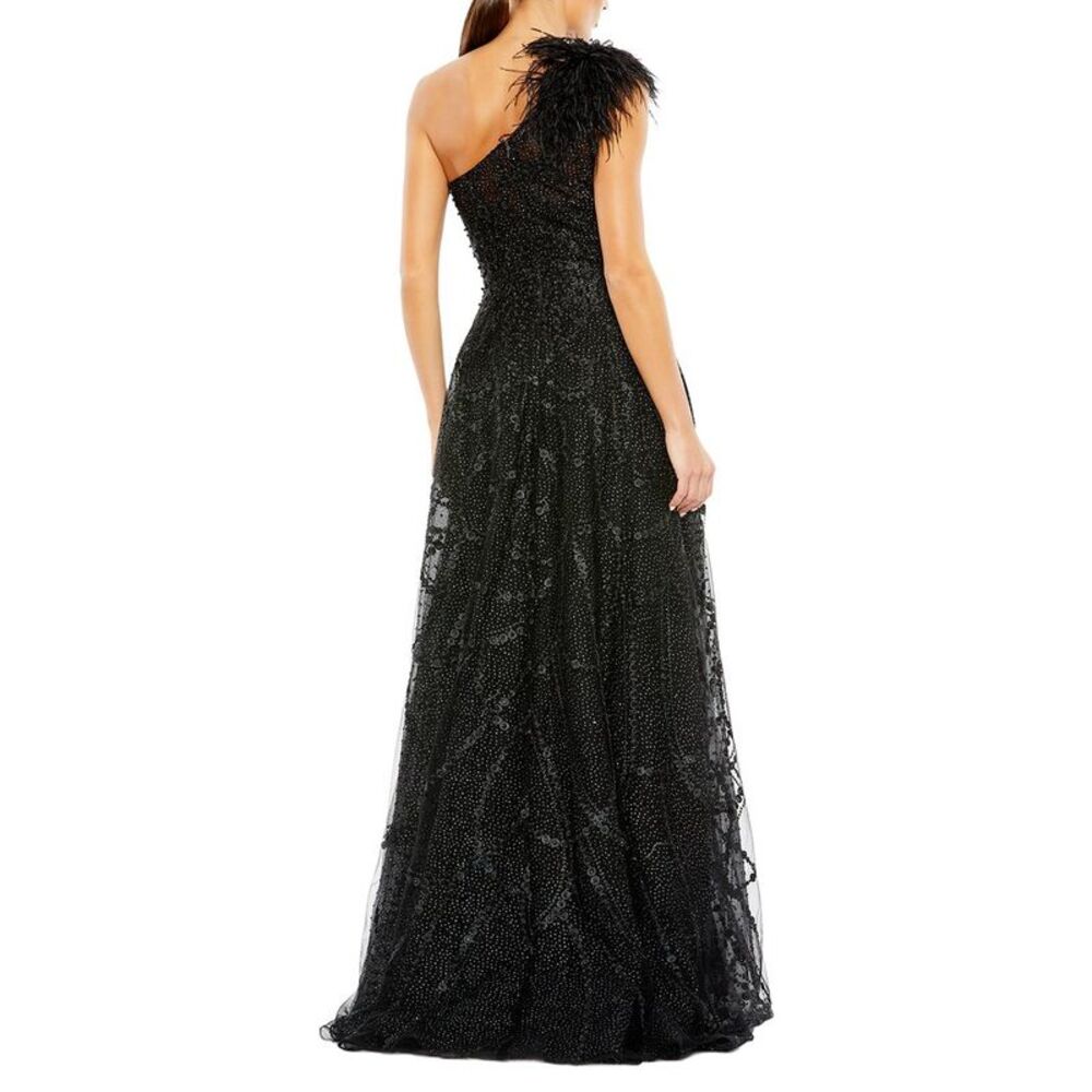 Mac Duggal Womens Embellished One Shoulder A Line Gown, Black - Picture 2 of 4